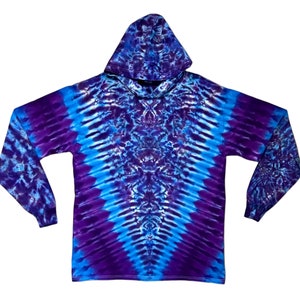 tie dye long sleeve hoodie shirt small medium large XL 2X 3X hooded tye dye t-shirt purple blue gemmy V blotter scrunch hippie shirt handmade gift hand dyed tye dye gift fathers day gift birthday gift birthday gift psychedelic circus trippy ice dyed