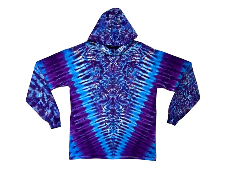 tie dye long sleeve hoodie shirt small medium large XL 2X 3X hooded tye dye t-shirt purple blue gemmy V blotter scrunch hippie shirt handmade gift hand dyed tye dye gift fathers day gift birthday gift birthday gift psychedelic circus trippy ice dyed