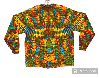 Tie Dye Shirt Psychedelic Long Sleeve Earth Tones Rainbow Tribal Phoenix Blotter Scrunch handmade T-Shirt small medium large XL 2X 3X 4X 5X