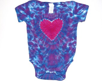 TIE DYE Baby Bodysuit Purple Heart Romper Creeper Infant newborn 6 12 18 24 Months handmade love outfit shower gIft Psychedelic