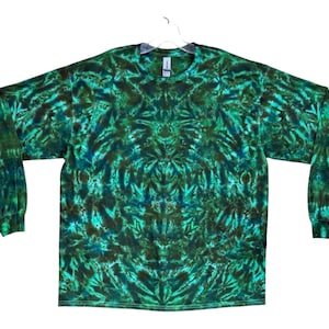 Tie Dye Shirt | Green Forest Blotter Scrunch | Long Sleeve Handmade T-Shirt | small medium large XL 2X 3X 4X 5X 6X | Psychedelic Circus