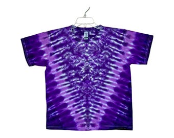 May include: Purple tie-dye t-shirt with a white and purple swirl pattern.