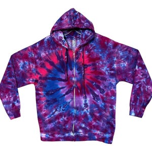 Tie Dye Zip Hoodie | Purple Pink Spiral Blotter Scrunch | Hooded Zipper Sweatshirt | Adult small medium Large XL 2X 3X | Hand Dyed