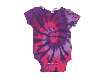 TIE DYE Baby Bodysuit Pink and Purple Spiral Swirl Romper Creeper Infant sizes newborn 6 12 18 24 Months handmade baby outfit shower gift