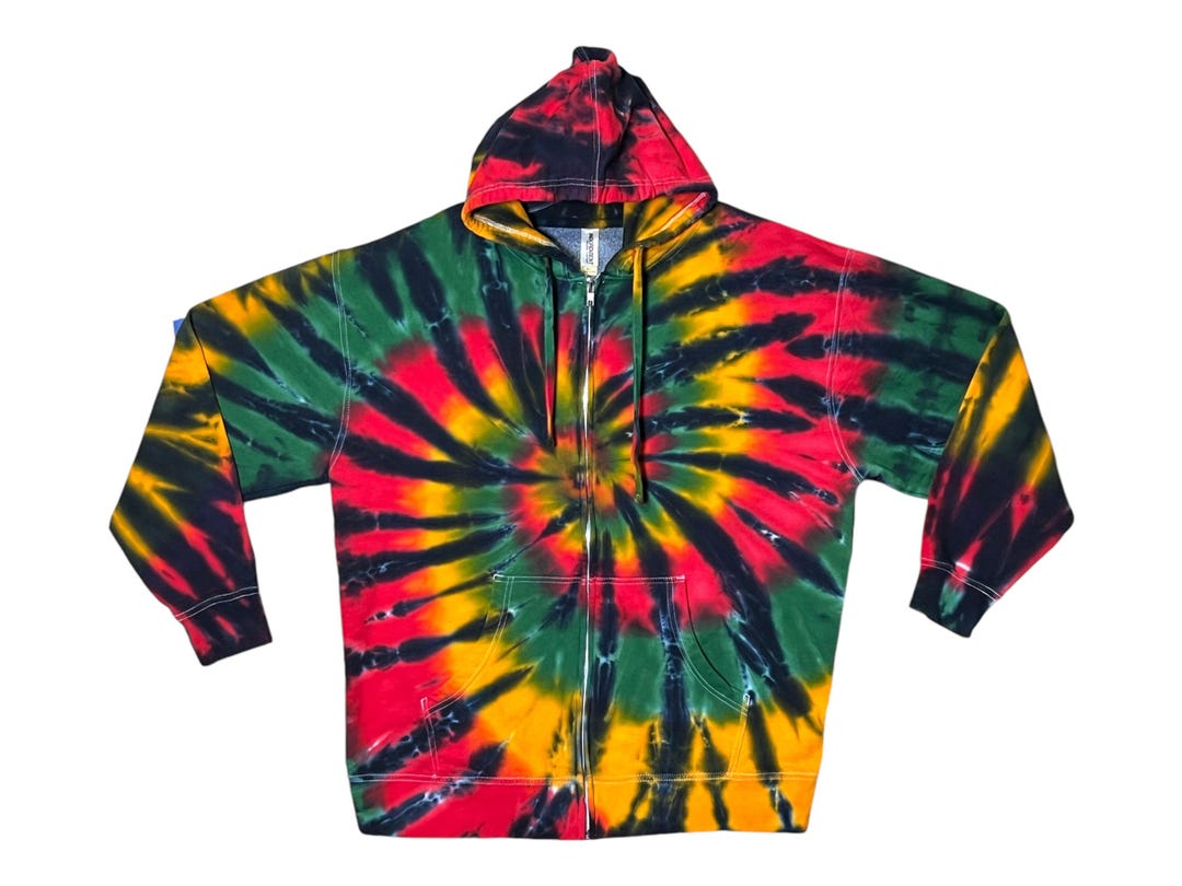 Psychedelic Rasta Tie Dye Zip Hoodie Psychedelic Rasta Spiral Swirl Handmade Zipper ...