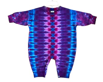 TIE DYE Baby pagliaccetto viola a nido d'ape DNA manica lunga pagliaccetto taglie infantili 6 12 18 24 mesi vestito fatto a mano hippie boho doccia regalo fatto a mano