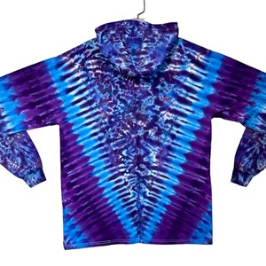 tie dye long sleeve hoodie shirt small medium large XL 2X 3X hooded tye dye t-shirt purple blue gemmy V blotter scrunch hippie shirt handmade gift hand dyed tye dye gift fathers day gift birthday gift birthday gift psychedelic circus trippy ice dyed