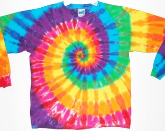 TIE DYE Kid's Long Sleeve Shirt Rainbow Pinwheel Tye Dye T-Shirt Youth sizes 2-4 XS 6-8 Small  10-12 Medium  14-16 Large handmadePsychedelic
