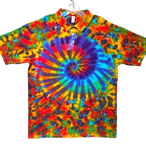 Tie Dye Golf Polo Psychedelic Rainbow Spiral Blotter Scrunch Sport Shirt Adult small medium large XL 2X 3X 4X 5X hippie hand dyed
