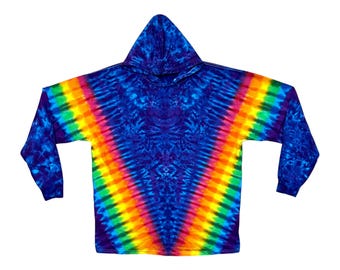 Sweat à capuche tie-dye | -shirt à capuche à manches longues | buvard psychédélique bleu lapis arc-en-ciel en V | Fait main | petite moyenne grande XL 2X 3X
