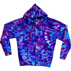 Tie Dye Zip Hoodie Purple Haze Blotter Scrunch art Psychedelic Zipper hooded Sweatshirt handmade small medium large XL 2X 3X hand dyed