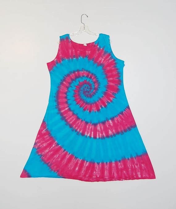 TIE DYE Dress Hot Pink Turquoise Spiral Tye Dye Women's Tank Top Dress  hippie gypsy sm med lg xl 2x 3x handmade psychedelic sundress