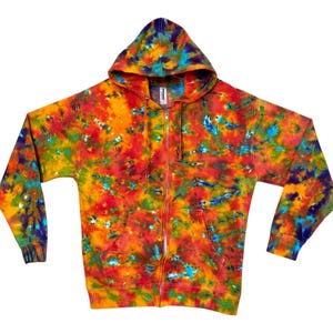 Tie Dye Zip Hoodie | Rainbow Blotter Scrunch | HandDyed Sweatshirt | Zipper Hooded Fleece | Small Medium Large XL 2X 3X | Psychedelic Circus