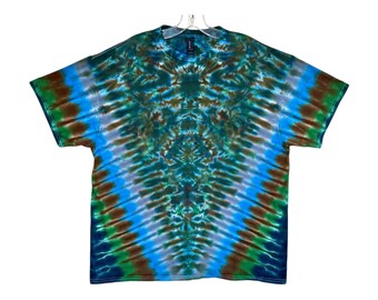 Tie-dye-shirt | Bemoste blauwgroene V-vloeiblad | Handgeverfd | T-shirt met korte mouwen | Sm Med LG XL 2X 3X 4X 5X 6X | Uniseks | Plus | Hoog | Dames