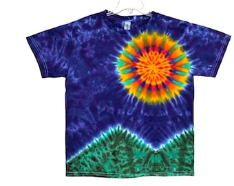 TIE DYE Kinder Shirt | Sonne Berge Natur | Jugendgrößen 2-4T XS, 6-8 Small, 10-12 Med, 14-16 Large, 18-20 Xl | handgefertigte Kinderkleidung