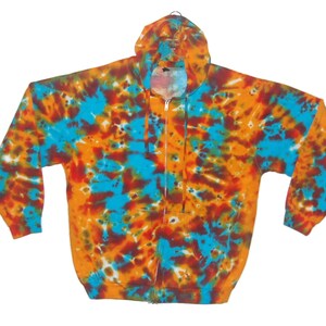 Tie Dye Zip Hoodie Rainbow Earth Tone Tribal Blotter Scrunch art Psychedelic Zipper hooded Sweatshirt small medium large XL 2X 3X hand dyed