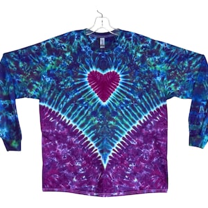 Tie Dye Shirt | Purple Heart V Blotter | Long Sleeve Handmade T-Shirt | small medium large XL 2X 3X 4X 5X 6X | Psychedelic Circus