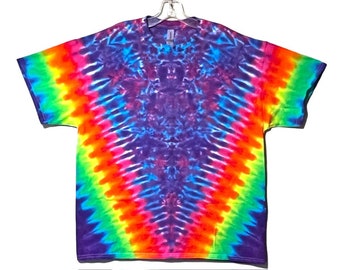 Tie-dye-shirt | Neon Rainbow V-vloeipapier | Handgemaakt | T-shirt met korte mouwen | Klein middel LG XL 2X 3X 4X 5X 6X | Uniseks | Plus | Hoog | Dames
