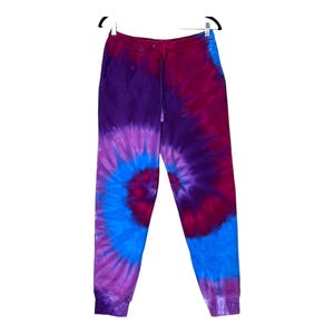 Tie Dye Sweatpants | Purple and Blue Spiral Swirl | Comfy Fleece Joggers | Adult sizes Small-2X | Handmade Hippie Clothing
