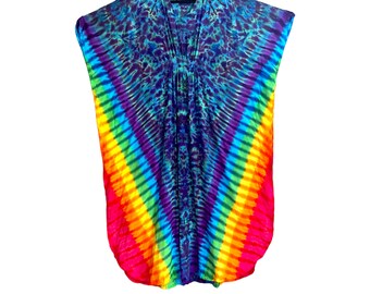 Tie Dye Caftan Maxi Dress Women's Rainbow Pinwheel V Purple Green & Blue Blotter Kaftan chic island beach hand dyed