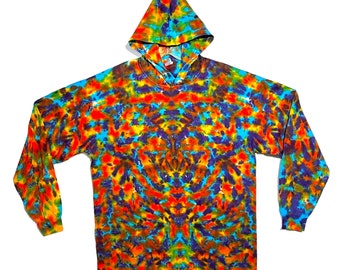 Tie Dye Felpa con cappuccio Camicia Psichedelico Arcobaleno Blotter Con cappuccio Manica lunga fatta a mano T-shirt per adulti piccola media grande XL 2X 3X L/S arte hippie