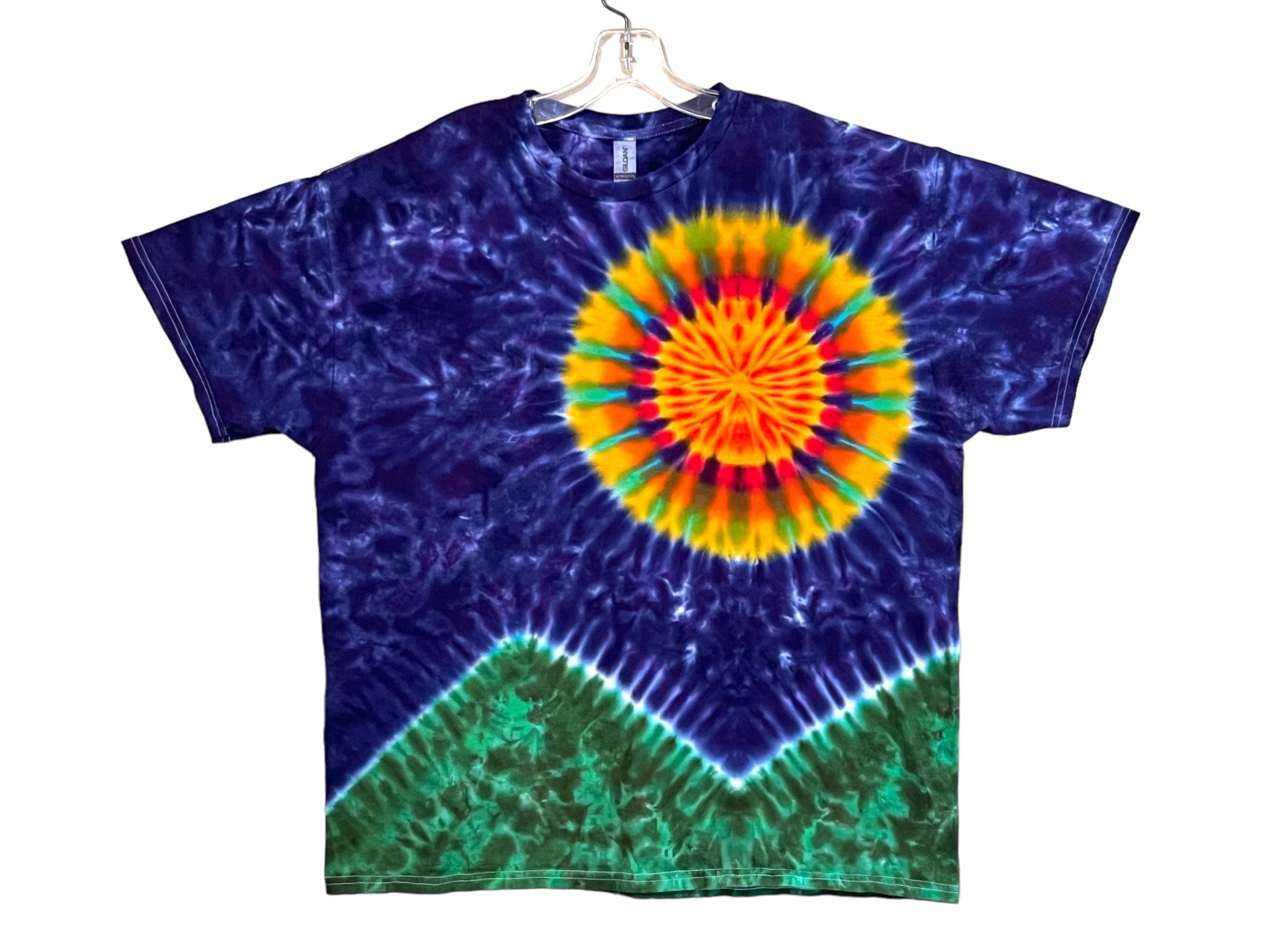 Tie Dye Shirt | Mountains With Sun | Handmade | Short Sleeve T