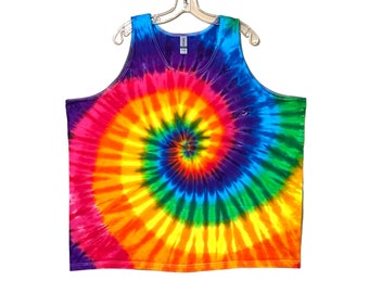 TIE DYE Regata Arco-íris PinWheel Espiral Redemoinho Tye Dye Regata masculina feita à mão sm med lg xl 2X 3X hippie boho Arte psicodélica de circo