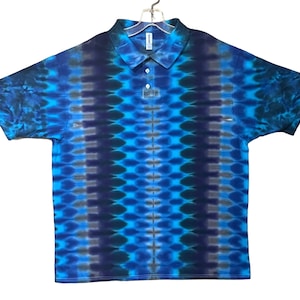 Tie Dye Golf Polo Psychedelic Blue DNA Honeycomb art Sport Shirt Adult small medium large XL 2X 3X 4X 5X hippie handmade hand dyed