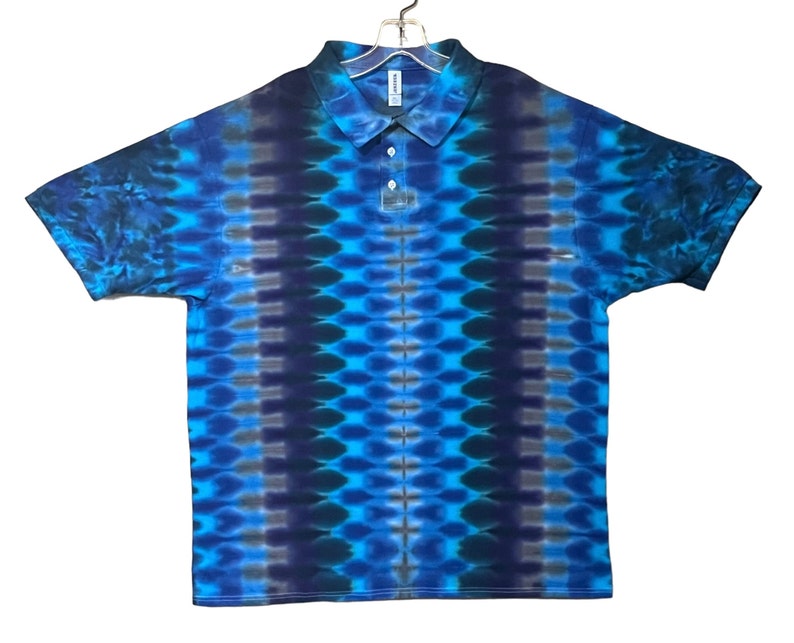 tie dye golf polo tye die sport shirt Blue Moon DNA Honeycomb small medium large XL 2X 3X Jerzees Brand 100% cotton hippie made drip tie dye hand dyed handmade collared polo shirt fathers day gift birthday gift Psychedelic Circus art ice dyed