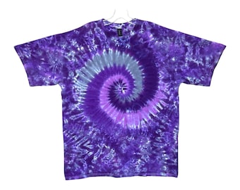 Tie-dye-shirt | Paarse maan spiraalvloeipapier | Handgemaakt | Korte mouw | T-shirt voor volwassenen Sm Med Large XL 2X 3X 4X 5X 6X | Plus | Hoog | Dames