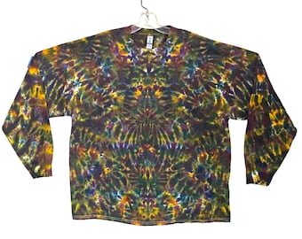 Chemise tie-dye psychédélique automne buvard Scrunch art à manches longues adulte fait main T-shirt petit moyen grand XL 2 X 3 X 4 X 5 X art hippie L/S