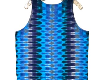 100% Handmade psydyeストレッチタイダイタンクトップ新品 タイダイ タンクトップ ブルー DNA ハニカム 大人用シャツ メンズ