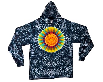 Camicia con cappuccio Tie Dye Maglietta monocromatica arcobaleno Sun Blotter T-shirt per adulti a maniche lunghe con cappuccio piccola media grande XL 2X 3X L/S Circo psichedelico