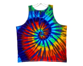 Regata TIE DYE | Classic Rainbow Spiral swirl | tamanhos unissex pequeno médio grande XL 2X 3X | Roupas artesanais | Circo psicodélico | Arte