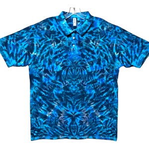 Tie Dye Golf Polo Psychedelic Blue Moon Blotter Scrunch art Sport Shirt Adult small medium large XL 2X 3X 4X 5X hippie handmade hand dyed