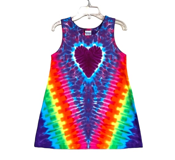 TIE DYE Dress Neon Rainbow Heart Tye Dye Girl s Tank Top Dress Hippie Gypsy Size 2T 4T 6 8 10 12 Handmade Psychedelic Circus Art Love Etsy Canada