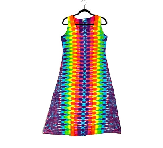 TIE DYE Midi Maxi Dress Neon Rainbow Honeycomb DNA Tye Dye Women's Tank Top  Dress Hippie Sm Med Lg Xl 2x 3x Handmade Psychedelic Sundress - Etsy