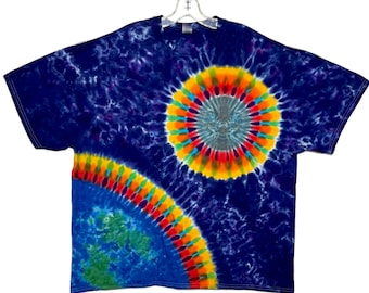 Tie Dye Shirt Earth Moon Space Adult T-Shirt small medium large XL 2X 3X 4X 5X 6X Psychedelic handmade short sleeve Tye Die hippie art