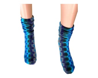 Tie Dye Socks | Blue DNA Honeycomb | Soft Bamboo | Adult Sizes | handmade | hand dyed | Cozy Footwear | Psychedelic Circus