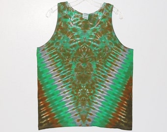 Tie Dye Tank Top Psychedelic Green V Blotter Tye Dye Men's Tank sm med lg xl 2X 3X handmade hippie art boho tie dye T/T