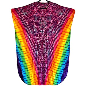 Tie Dye Caftan Maxi Dress Women's Ruby Waves Blotter with Rainbow Pinwheel V Kaftan psychedelic chic island beach hand dyed