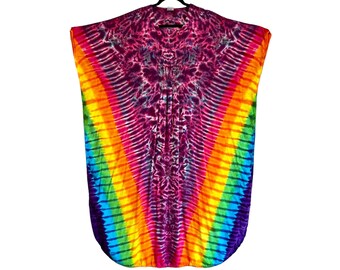 Tie Dye Caftan Maxi Dress Women's Ruby Waves Blotter with Rainbow Pinwheel V Kaftan psychedelic chic island beach hand dyed