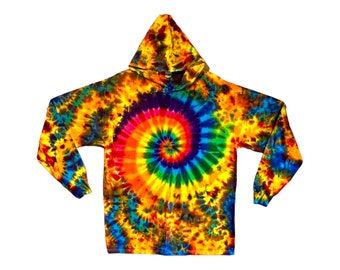 Tie Dye Felpa con cappuccio Camicia Arcobaleno psichedelico Girandola Spiral Blotter Con cappuccio Manica lunga fatta a mano T-shirt per adulti piccola media grande XL 2X 3X Art