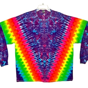 Tie Dye Shirt | Neon Rainbow V Blotter Scrunch Long Sleeve Handmade T-Shirt | small medium large XL 2X 3X 4X 5X 6X | Psychedelic Circus