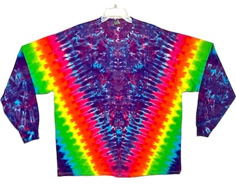 Tie Dye Shirt | Neon Rainbow V Blotter Scrunch Long Sleeve Handmade T-Shirt | small medium large XL 2X 3X 4X 5X 6X | Psychedelic Circus