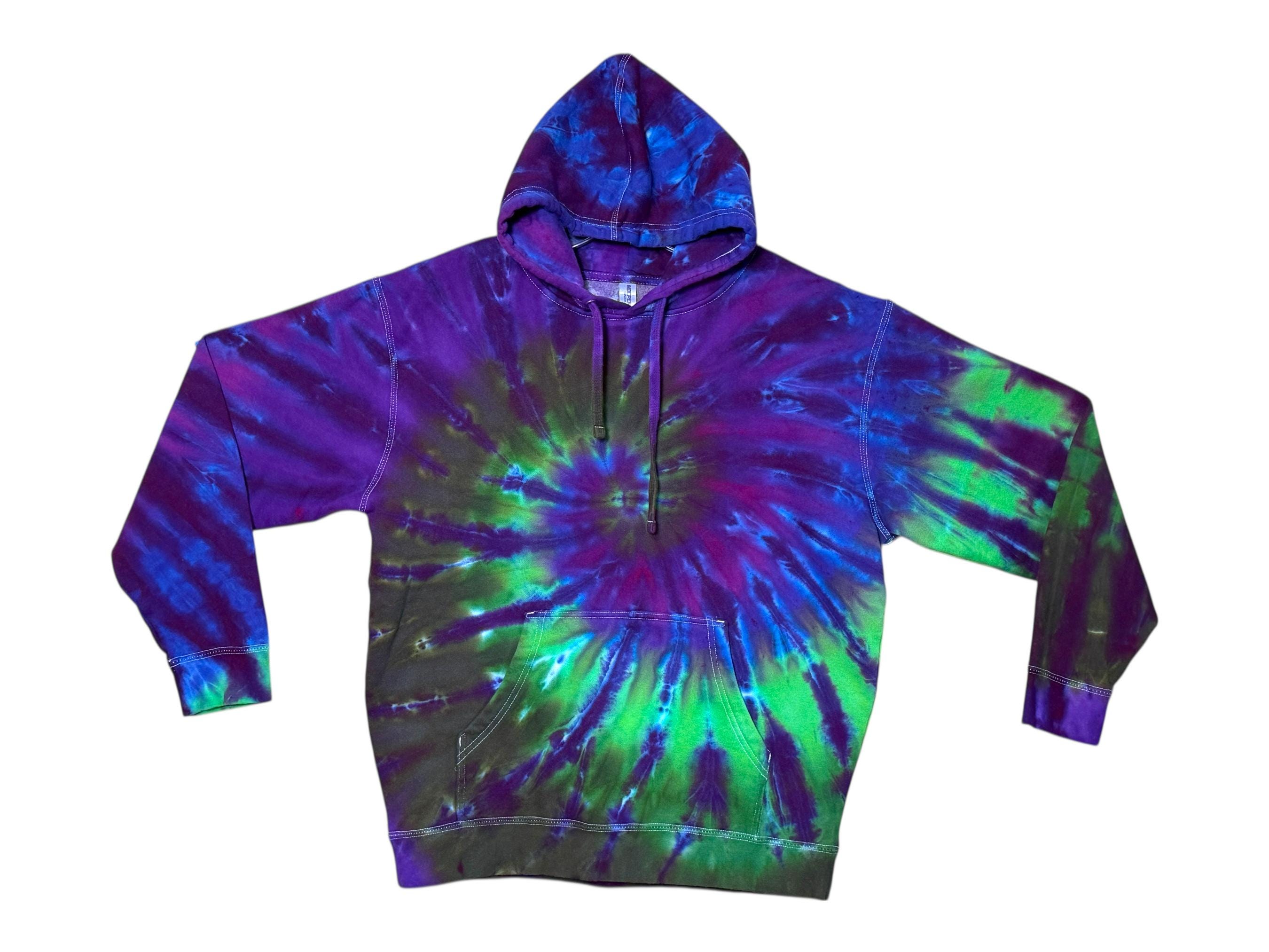Tie Dye Hoodie | Purple & Green Spiral | Hand Dyed Hooded Pullover