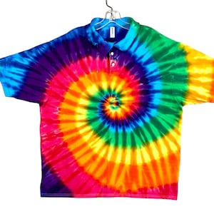 Tie Dye Golf Polo Psychedelic Rainbow Pinwheel Spiral Swirl art Sport Shirt Adult small medium large XL 2X 3X 4X 5X hippie hand dyed