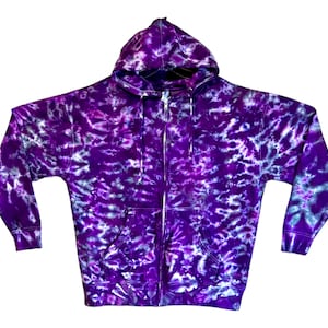 Tie Dye Zip Hoodie Purple Moon Blotter Scrunch art Psychedelic handmade Adult Zipper hooded Sweatshirt small medium large XL hand dyed