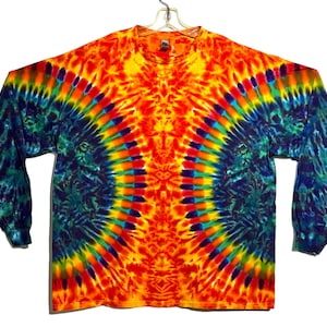 Tie Dye Shirt | Funky Fire Rainbow )( Blotter Scrunch | Long Sleeve Handmade T-Shirt | small medium large XL 2X 3X 4X 5X 6X | Psychedelic