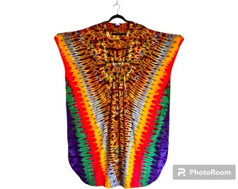 Tie Dye Caftan Maxi Dress Women's Fall Vibrations Blotter Kaftan psychedelic chic island beach hand dyed